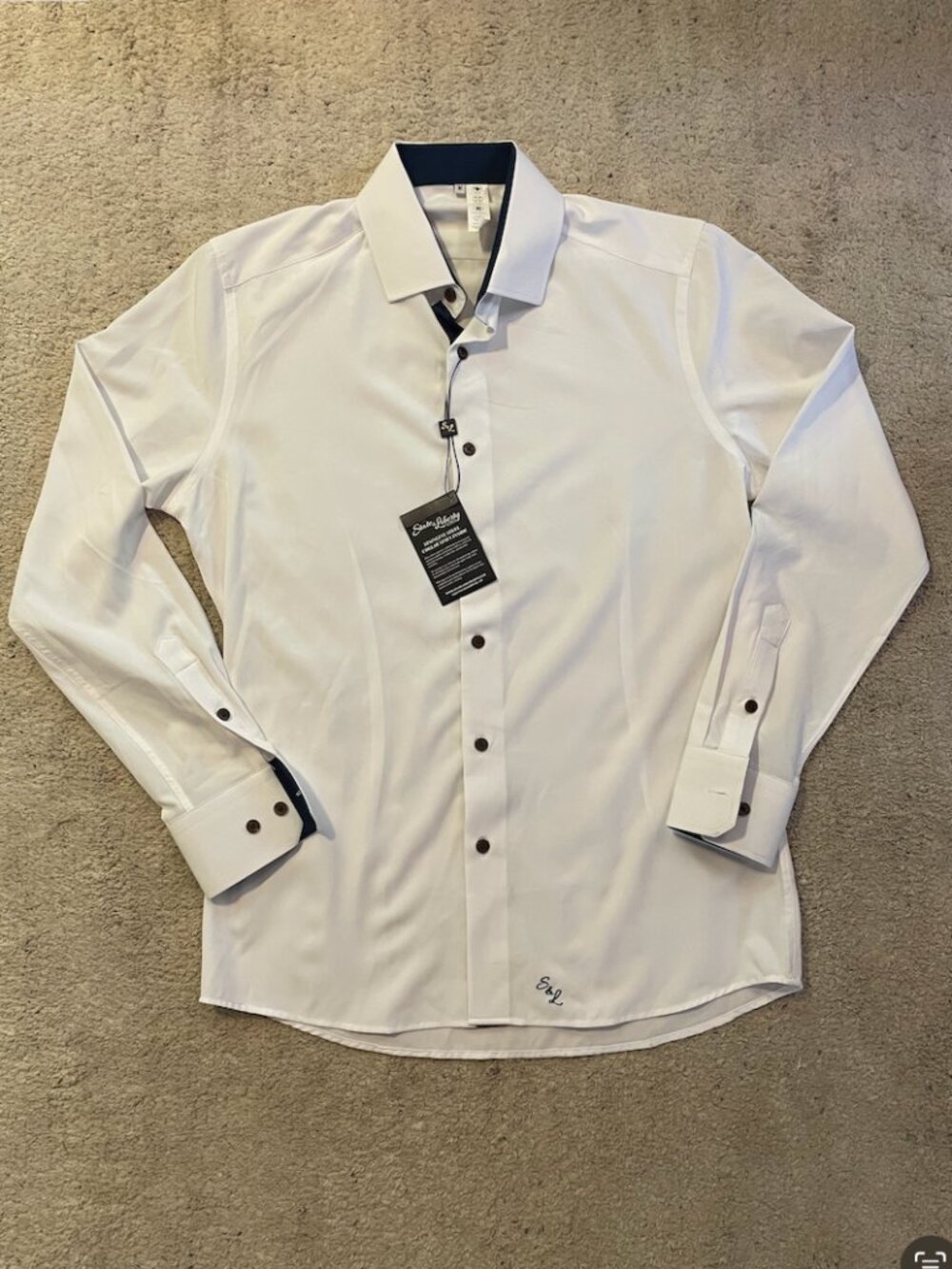 NWT State & Liberty The Springer Athletic Fit Shirt Sz M White with Navy Accents - Picture 6 of 16